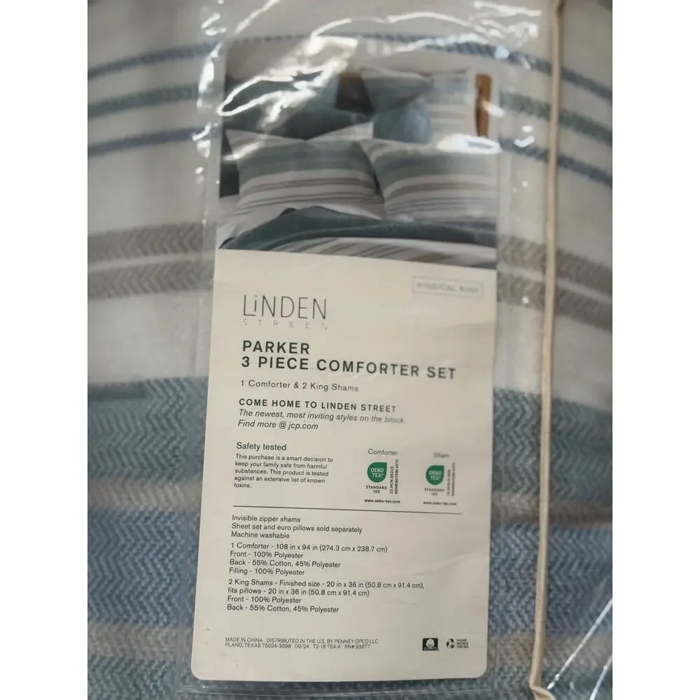 NEW! Linden Street Parker Stripe 3PC Comforter Set Abyss Green King/Cal King